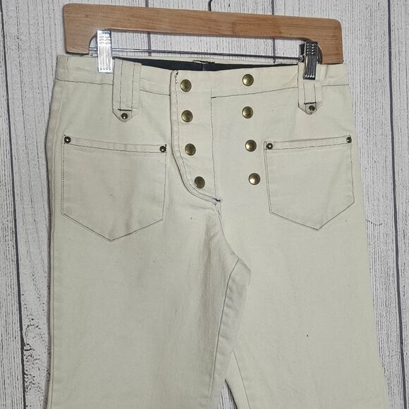 VTG 60s 70s White Sailor Flare Pants Snap Front High Waist Denim, 28x30 - Picture 2 of 8
